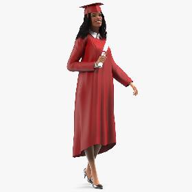 Light Skin Graduation Gown Woman Standing Pose 3D model